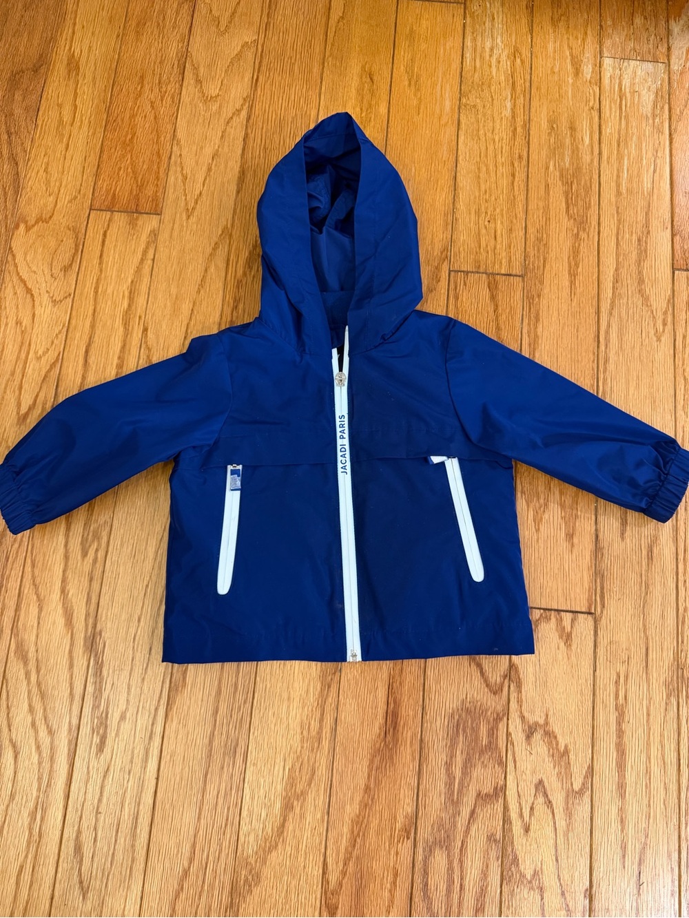 Jacadi Navy Blue Hooded Raincoat with White Zips